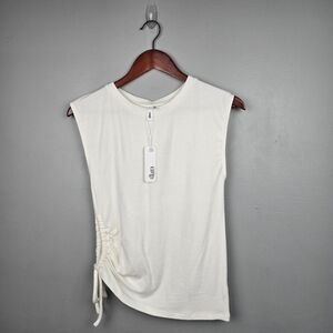 GLAM Soft Sleeveless Side‎ Ruched Cut-Out  Blouse Off White Womens Size L